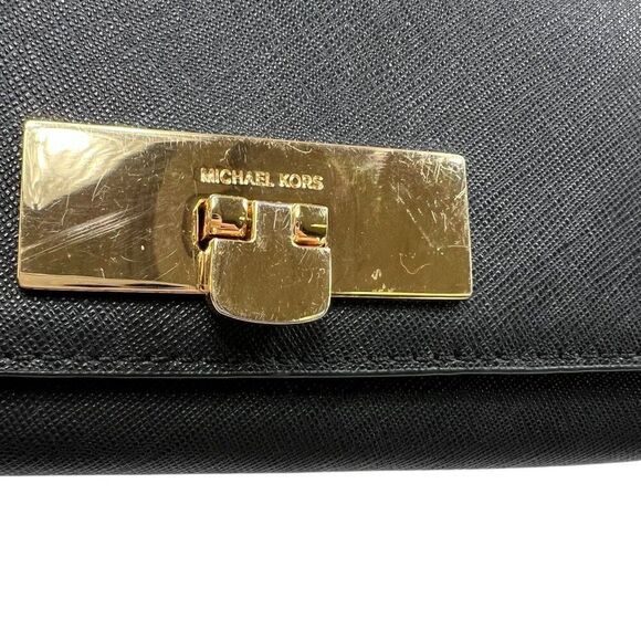 Michael Kors Callie Carryall Accordian Wallet Crossgrain Leather Black - Picture 8 of 10